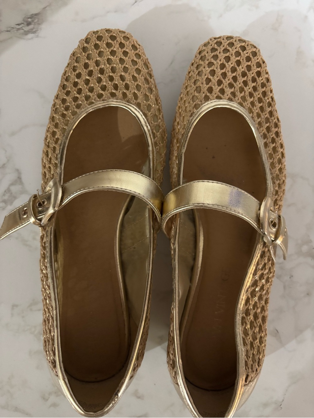 Crown Vintage Metallic Gold Woven Mary Jane Flats